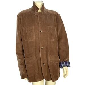Fink Corduroy Brown Barn jacket blazer plad lined lapels high neckline size XL
